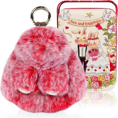 Bunny Cute Keychain with Tin, Handmade Plush Bunny Keychain Accessories for Women, Adorable Charm for Phones Bags