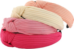 4 Pack Knotted Wide Headbands for Women Girls Cute Head Wrap in Solid Color Non-slip Hair Accessories