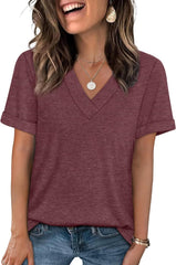 WIHOLL Womens Summer Tops Short Sleeve Basic Casual V Neck T Shirts Trendy Fashion 2025
