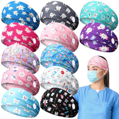 Jexine 12 Pcs Nurse Headbands for Women, Non Slip Nursing Headbands with Buttons for Mask Work Accessories Elastic Ear Protection Hair Bands Gift for Spa Yoga Sports(Stylish)