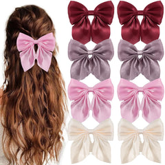 8 Pcs Hair Bows for Women Short Tail Bow Hair Clips Small Alligator Barrettes Cute Accessories for Girls(Khaki/Orange/Pink)