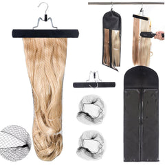 Extra Long Hair Extension Hanger Kit Double Side Anti-slip Hair Extension Holder with Long Portable Protection Suit Bag (Black)