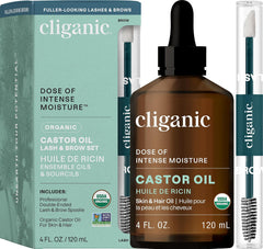 Cliganic Organic Castor Oil, 100% Pure (1oz Glass Bottle with Eyelash Kit) - For Eyelashes, Eyebrows, Hair & Skin