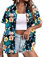 LOMON Women's Summer Hawaiian Shirts Floral Short Sleeve Button Down Shirts Hawaii Tropical Beach Tops Outfits