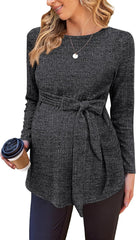 Ekouaer Women's Maternity Shirts Long Sleeve Pregnancy Tops Casual Ribbed Knit Winter Pregnant Blouses