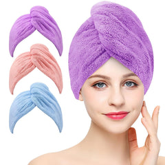 BEoffer 2 Pack Microfiber Hair Towel - 41 x 24 inches Super Soft, Absorbent, Fast Drying Without Frizz Hair Towel Wrap for Women Long, Thick, Curly Hair - Hair Turbans with Elastic Strap