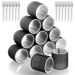 Jumbo Hair Curlers Rollers, 12Pcs 60mm Jumbo Hair Roller Curlers Self Grip Holding Rollers with 12Pcs Hair Clips for Long Straight Thick Hair (Rose Red)