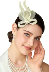 BABEYOND Fascinator Hair Clip for Women - Tea Party Kentucky Elegant Chic Mesh Feather Flower Bridal Wedding Headpiece