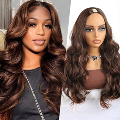 Black V Part Wig Body Wavy Wig Upgrade U Part Synthetic Wigs for Black Women Full Head Clip In Hair Glueless 24Inch Hair Replacement Synthetic Wigs (Black)