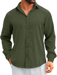 MAPICK Men's Linen Shirt Long Sleeve Button Down Casual Shirts Untucked Dress Shirts Beach Vacation Fall Tops