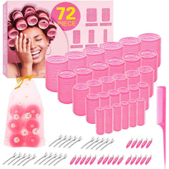 5 Size Hair Rollers, 72Pcs Roller Set, Hair Curlers for Blowout Look Long, Short Hair, Jumbo Large Big Small 30 Hair Rollers, 40 Roller Clips, Tail Comb, Storage Bag