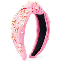PANTIDE Western Jeweled Knotted Headband - Cowgirl Boots Hat Rhinestone Crystal Embellished Headband Wide Top Knot Fashion Hairband Hair Accessories Birthday Gift for Cowboy Women Girls (Hot Pink)