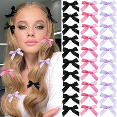 20PCS Pink Mini Bowknot Ribbon Barrettes - Cute Claw Clips for Teens, Women & Girls' Hair Accessories