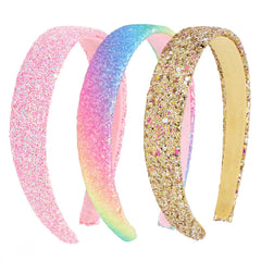 Girls Headbands, 3PCS Headbands for Girls Women Glitter Pink Rainbow Purple White Headband Sparkly Sequin Headband Hair Accessories