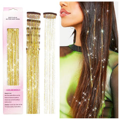 Clip in Hair Tinsel, POROLIR 6Pcs Glitter Fairy Tinsel Hair Extensions 20 Inch Shiny Hair Tinsel Heat Resistant, Sparkly Strands Hair Accessories, Festival Gift for Women Girls Kids (Silver)