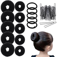 10 Pcs Hair Bun Maker - Donut Bun Maker for Hair(5 medium and 5 small),Ballet Bun for Women and Kids with Elastic Hair Ties, Hair Pins(Brown)