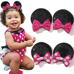 Ayesha Mouse Ears Hair Clips Mouse Ears for Girls Sequin Mouse Bows Barrettes Mice Ears Polka Dot Bows Mouse Hair Accessories for Kids Costume Party 4PCS