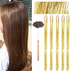 47" Holographic Hair Tinsel Kit Shining Silver Professional Sparkle Heat-Resistant Silk Hairpieces, Hair Accessories for Girls, Party Hair, Gifts for Girls (1000 Strands, Shining Silver)