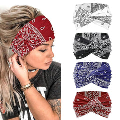 Headbands for Women Knotted Headband Elastic Head Bands Women's Hair Band Non-Slip Turban Printed Stylish Sport Sweat Hair Wrap for Girls Cute Hair Accessories 4PCS