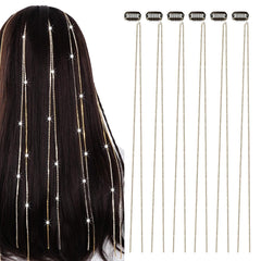 hoyuwak 6Pcs Hair Jewelry for Braids Rhinestone Hair Chains Clip In Bling Tassel Hair Charms Accessories for Women Girls Festival Rave, Silver