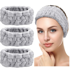 Chuangdi 3 Pieces Spa Headband for Women Facial Makeup Headband Soft Terry Cloth Hairband for Washing Face Mask Spa Shower Gifts(Black, White, Light Grey)