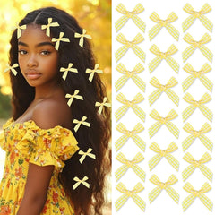 20Pcs Mini Green Hair Bows Small Gingham Craft Bows for Hair Small Bow Hair Clips Cute Bowknot Hair Ribbons Barrettes Y2K Hair Accessories for Women Teens Girls