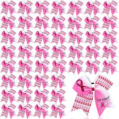 24Pcs 7 Inch Breast Cancer Awareness Cheer Bows Pink Cheer Bow Large Breast Cancer Bow Pink Ribbon Hair Bow Elastic for Teenage Women Cheerleader Charity