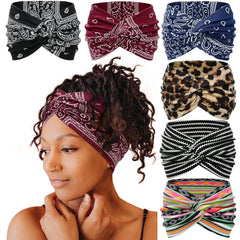 Tobeffect Wide Headbands for Women, 7'' Extra Large Turban Headband Boho Hairband Hair Twisted Knot Accessories, 6 Pack