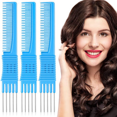 Leinuosen 3 Pack Carbon Lift Teasing Combs with Metal Prong, Hair Pick Comb for Women Hair Styling(Black)