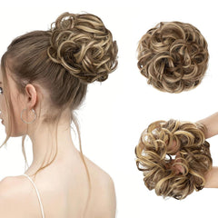 1PCS Messy Bun Hair Piece Messy Hair Bun Scrunchies for Women Wavy Curly Chignon Ponytail Hair Extensions Synthetic Thick Tousled Updo Bun (Dark Brown)
