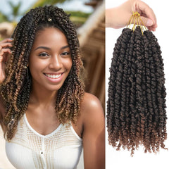 Passion Twist Crochet Hair 10 Inch 6 Packs Pre-Twisted, Pre-Looped, Wavy, Curly, Short Bohemian Crochet Braids Hair for Black Women, Kids & Girls (10 Inch,1B)