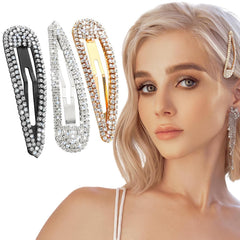 2Pcs Rhinestone Hair Clips Metal Snap Hairpins Bling Crystal Hair Barrettes Glitter French Barrettes Duckbill Hair Pin Hair Decorative Party Valentine's Day Hair Accessories for Women Girls