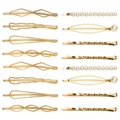 16 Pieces Geometric Metal Hair Pins, Silver Hair Pins Pearls Hair Clips Hair Barrettes Metal Bobby Pins for Woman Girls