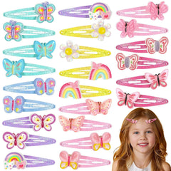 Hanaive 24 Pcs Rainbow Unicorn Clips Metal Clips Butterfly Snap Barrettes Cute Mermaid Hair Pins Sparkly Animal Hair Accessories for Toddlers Little Girls Birthday Party Gifts(Butterfly Pattern)