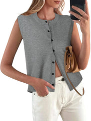 Sweater Vest Women Crewneck Button Down Tank Tops Sleeveless Knit Cardigan Crop Tops 2025 Fashion Outfits