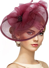 Feather Tea Party Fascinator - 2025 Derby Hat with Hairpin, 1920s 50s Hats for Women, 11.81 “x9.84”