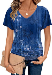 Zeagoo Women's Short Sleeve Shirts V Neck Blouse Ruched Business Casual Basic Tunic Tops S-3XL