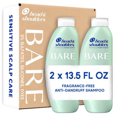 Head & Shoulders BARE Dandruff Shampoo Twin Pack, Soothing Hydration, Sulfate-Free, Silicone-Free, Dye-Free, Eco-Friendly Bottles, Safe for All Hair Types, 13.5 Fl Oz Each (Set of 2)