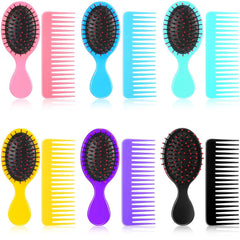 12 Pack Wet Small Hair Brush Combs Set, 6 Detangler Mini Brush Detangling Travel Hair Brush 6 Plastic Fine Wide Combs for Women Men Kids Toddler Girls Baby(Stylish Colors)