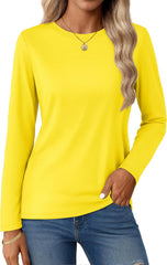 YUCOLEN Women's Cotton Long Sleeve Shirts Crewneck Cotton Basic T-Shirt Solid Color Soft Comfy Casual Tops Tees for Women