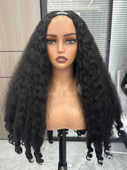 Afro Wig V Part Kinky Curly Wigs for Black Women, 180% Density Wear and Go Glueless Wig with Unique Bouncy Curls in the End, Synthetic No Leave out Clip in (#1B Black wig, 24 Inch)