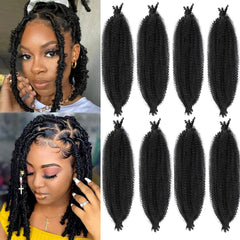 8 Packs Pre-Separated Springy Afro Twist Hair Suitable for Damaged Soft Locs Synthetic Marley Twist Braiding Hair (18 inches, 1B)