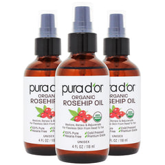 PURA D'OR 4 Oz ORGANIC Rosehip Seed Oil - 100% Pure Cold Pressed USDA Certified Anti-Aging Treatment - Vitamin A & C Rich - Helps Fade Appearance of Scars & Stretch Marks - For Face, Hair & Body