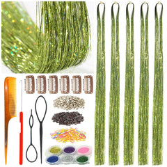 Copper Gold Hair Tinsel,5 PCs/Pack,48 Inch, Heat Resistant,Champagne Gold Fairy Hair Extensions Highlights Sparkling Strands Kit for Kids Girls (Boxed)