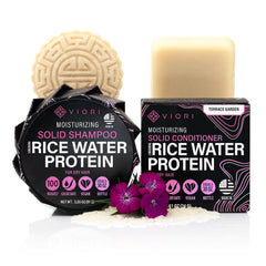 Viori Hidden Waterfall Shampoo and Conditioner Bar Set Made with Rice Water - Handcrafted Sulfate Free Shampoo and Conditioner