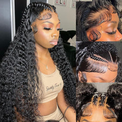 30 Inch Deep Wave Lace Front Wigs Human Hair 13x6 HD Lace Front Wigs Human Hair Pre Plucked Brazilian Curly Human Hair Wig 200 Density Glueless Frontal Wigs For Black Women