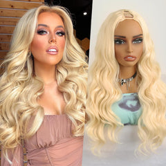 Black V Part Wig Body Wavy Wig Upgrade U Part Synthetic Wigs for Black Women Full Head Clip In Hair Glueless 24Inch Hair Replacement Synthetic Wigs (Black)