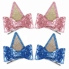Blue Ears Hair Clips, 4 PCS Hair Pin Barrettes Hair Accessories for Halloween Costume Birthday Decorations Theme Party Supplies Cosplay (Blue+Orange)