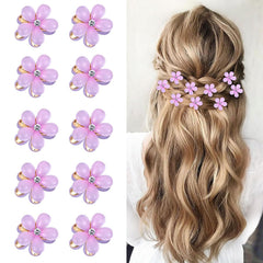 10Pcs Crystal-Adorned Mini Hair Barrettes and Sparkling Metal Side Clips for Girls and Women - Cute Pink Hair Accessories