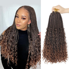 Goddess Bohemian Box Braids Crochet Hair - 14 Inch Curly Ends, 8 Packs Synthetic Braiding Hair Extensions for Black Women (14 Inch, 1B)